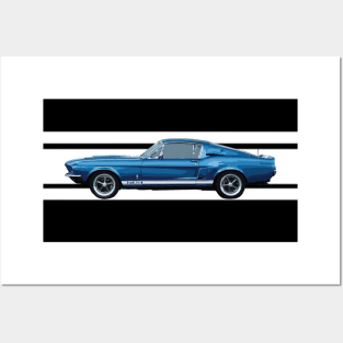 Mustang Shelby Cobra GT350 GT500 Performance Blue 67 Posters and Art